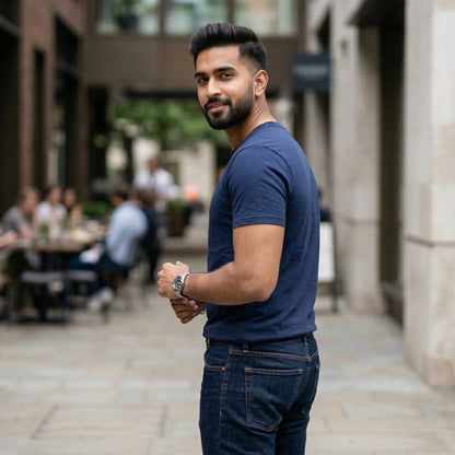 Shorttall® Plain Round Neck Cotton Tee – Navy Blue