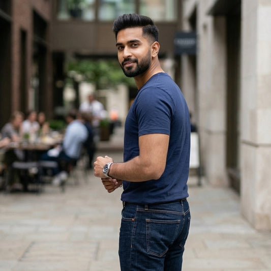 Shorttall® Plain Round Neck Cotton Tee – Navy Blue