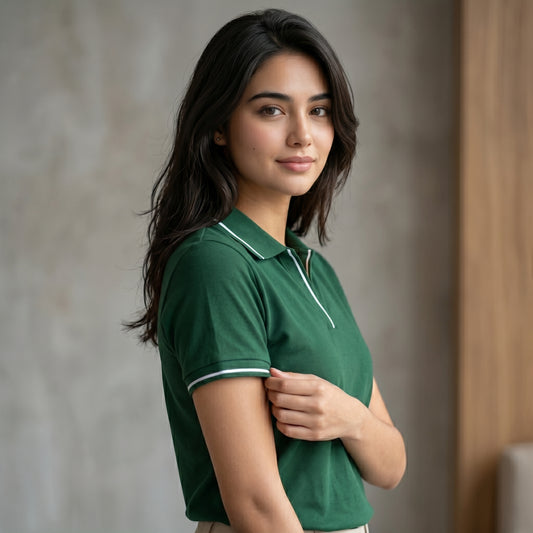 ShortTall® – Premium Women's Polo T-Shirt | Bottle Green with White Tip