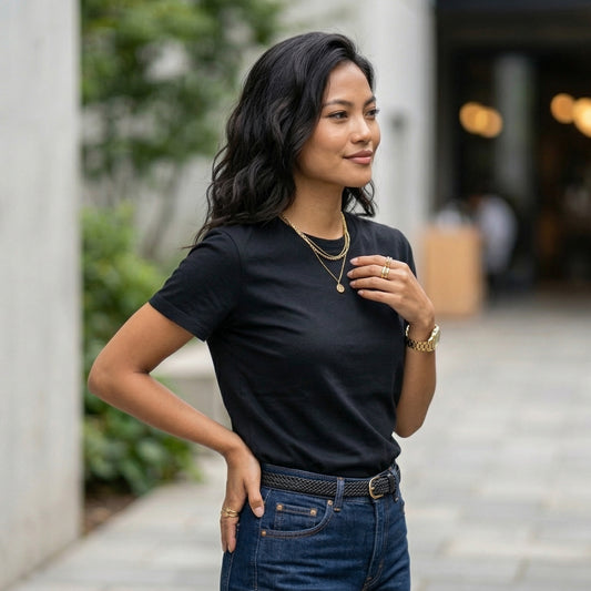 Shorttall® Plain Round Neck Cotton Women's Tee – Black