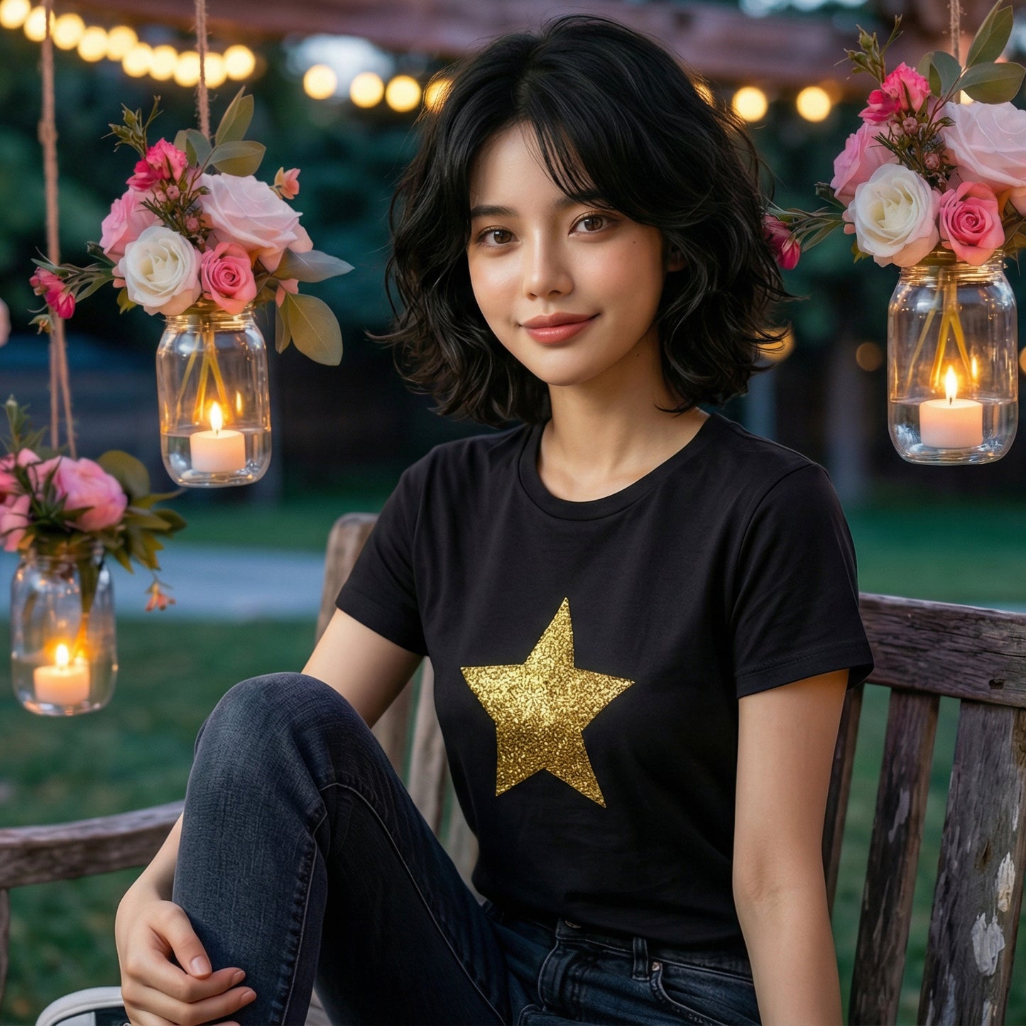 ShortTall® – Premium Women’s T-Shirt | “Golden Star” Luxe Sparkle Edition