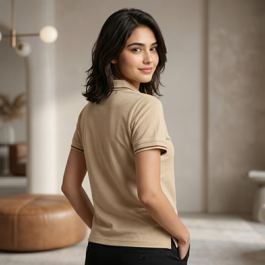 ShortTall® – Premium Women's Polo T-Shirt | Beige with Brown Tip