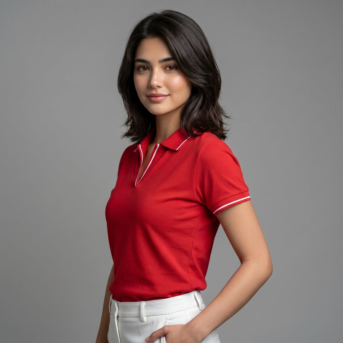 ShortTall® – Premium Women's Polo T-Shirt | Red with White Tip