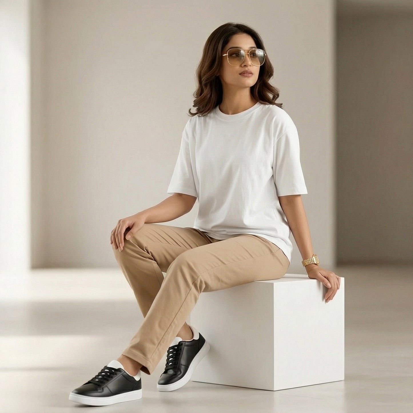 ShortTall® Oversized Round Neck Women's T-Shirt - White