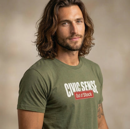 “Civic Sense – Out of Stock” Humor Edition (Bottle Green)