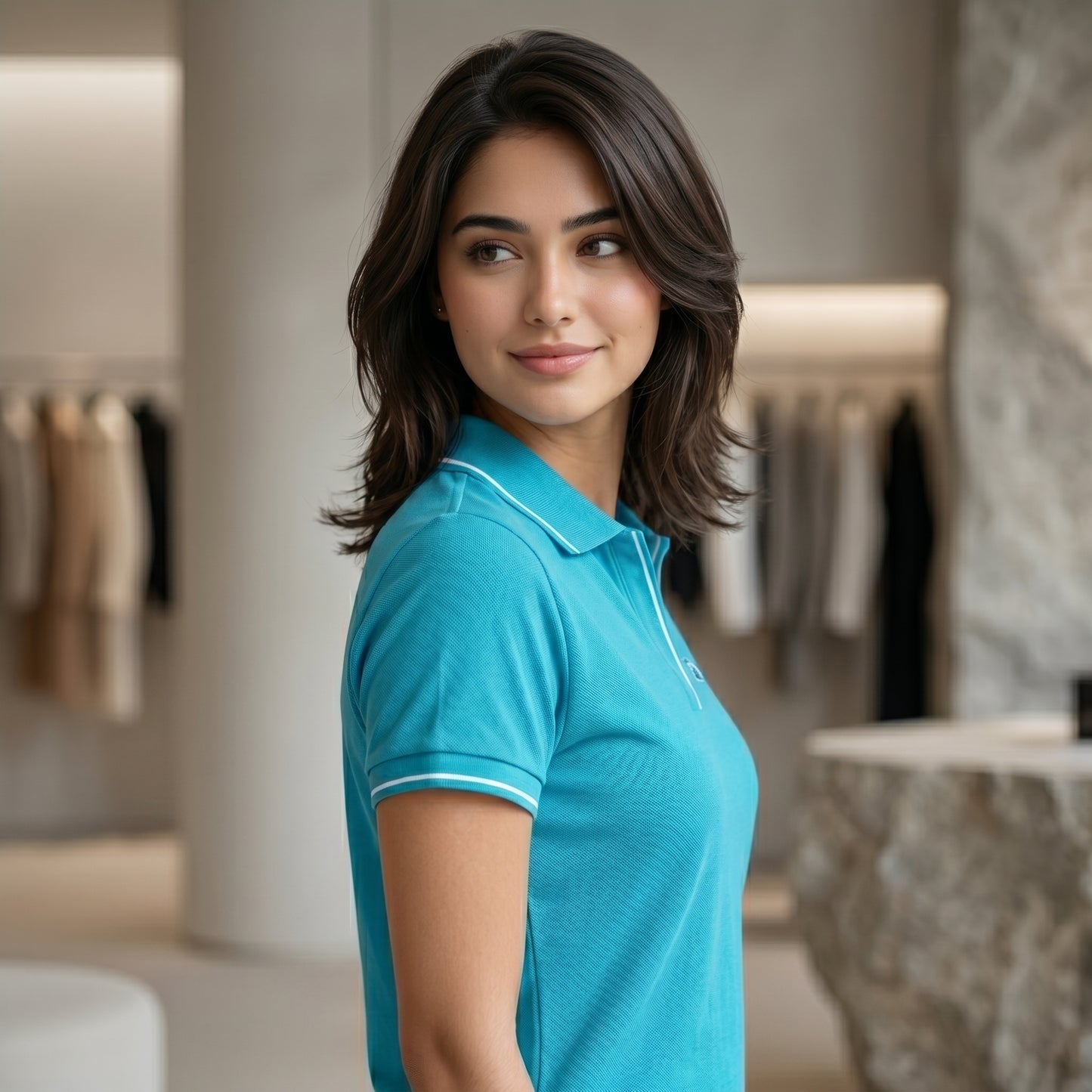 ShortTall® – Premium Women's Polo T-Shirt | Torquoise Blue with White Tip