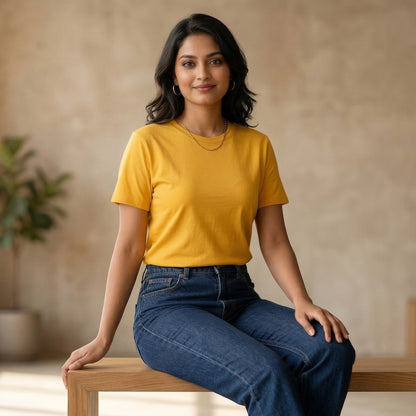 Shorttall® Plain Round Neck Cotton Women's Tee – Yellow