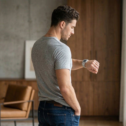 Shorttall® Plain Round Neck Cotton Tee – Grey