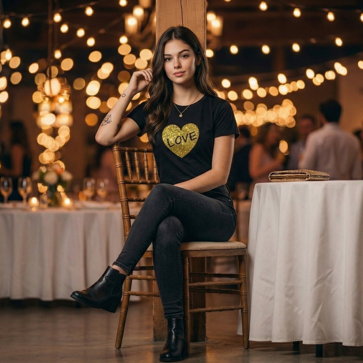 ShortTall® – Premium Women’s T-Shirt | “Golden Love” Sparkle Edition