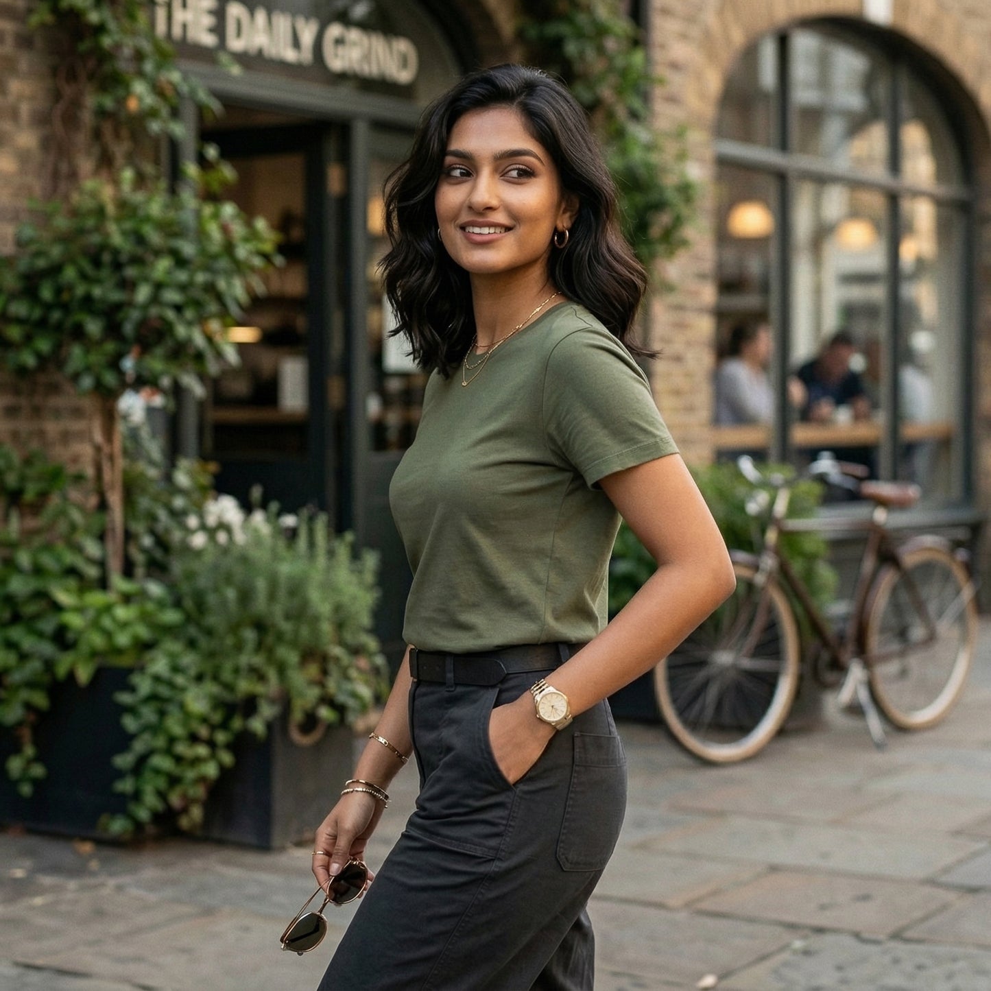 Shorttall® Plain Round Neck Cotton Women's Tee – Military Green