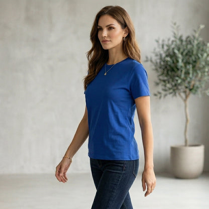 Shorttall® Plain Round Neck Cotton Women's Tee – Royal Blue
