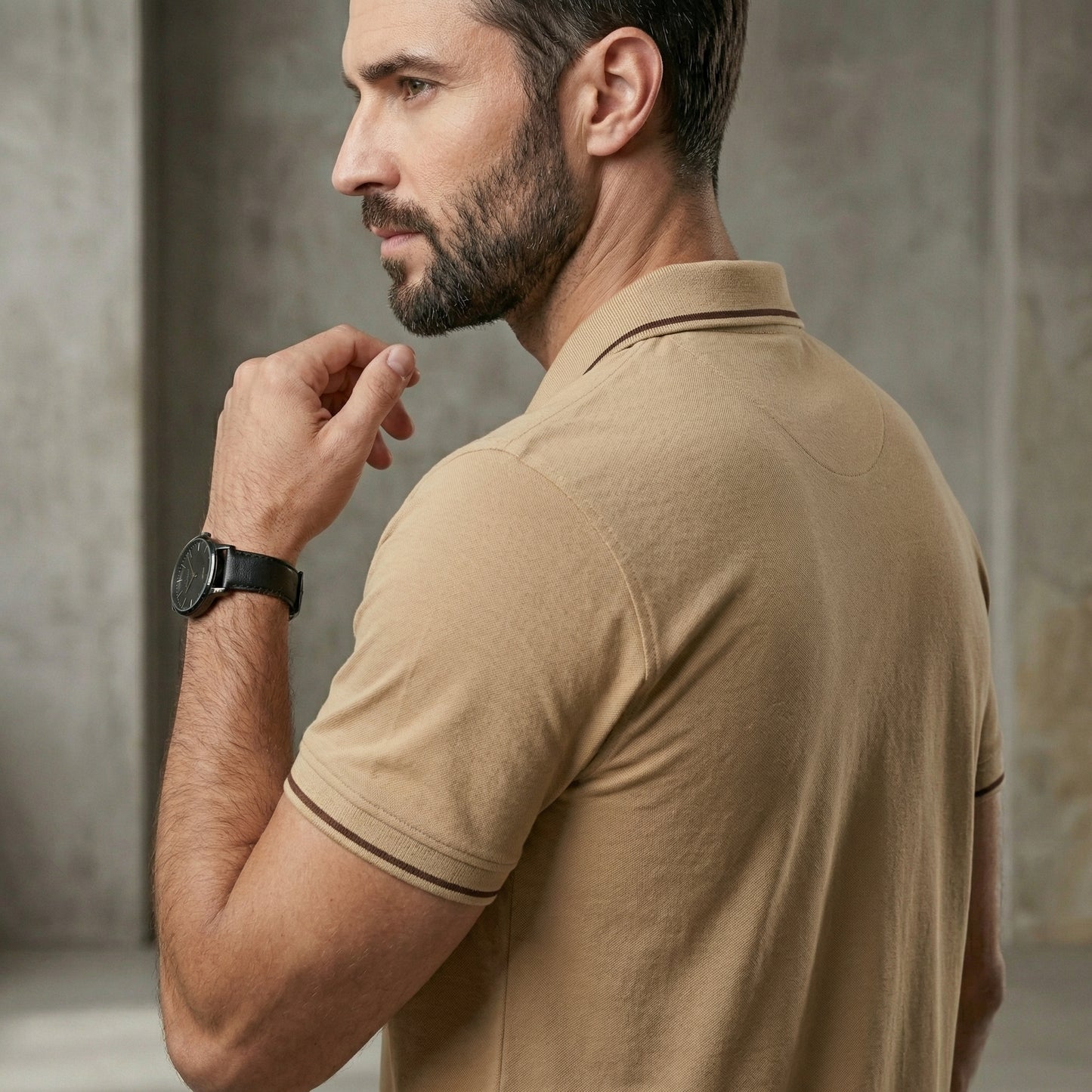 ShortTall® – Premium Polo T-Shirt | Beige with Brown Tip
