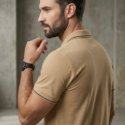 ShortTall® – Premium Polo T-Shirt | Beige with Brown Tip