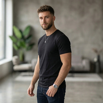Shorttall® Plain Round Neck Cotton Tee – Black