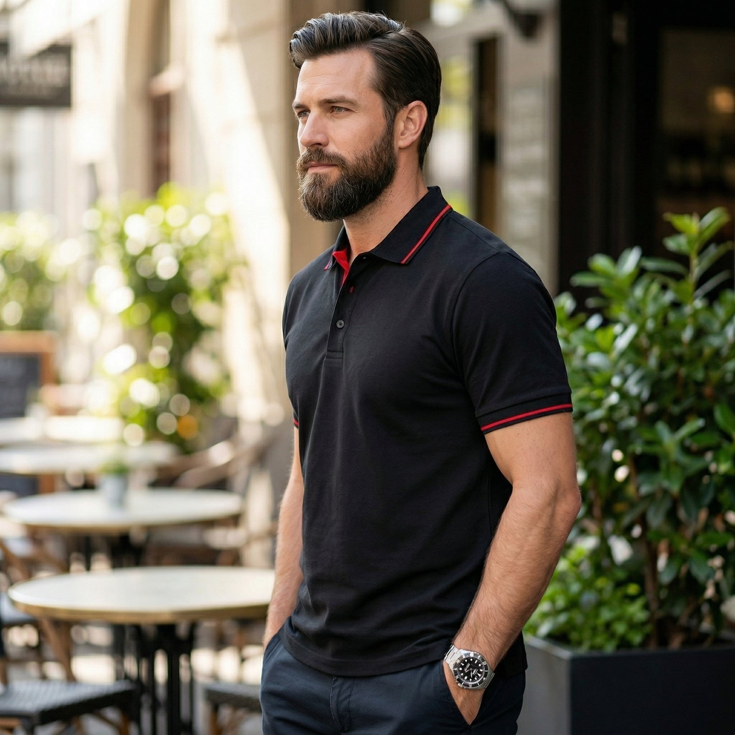 ShortTall® – Premium Polo T-Shirt | Black with Red Tip