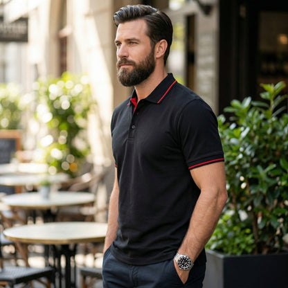ShortTall® – Premium Polo T-Shirt | Black with Red Tip
