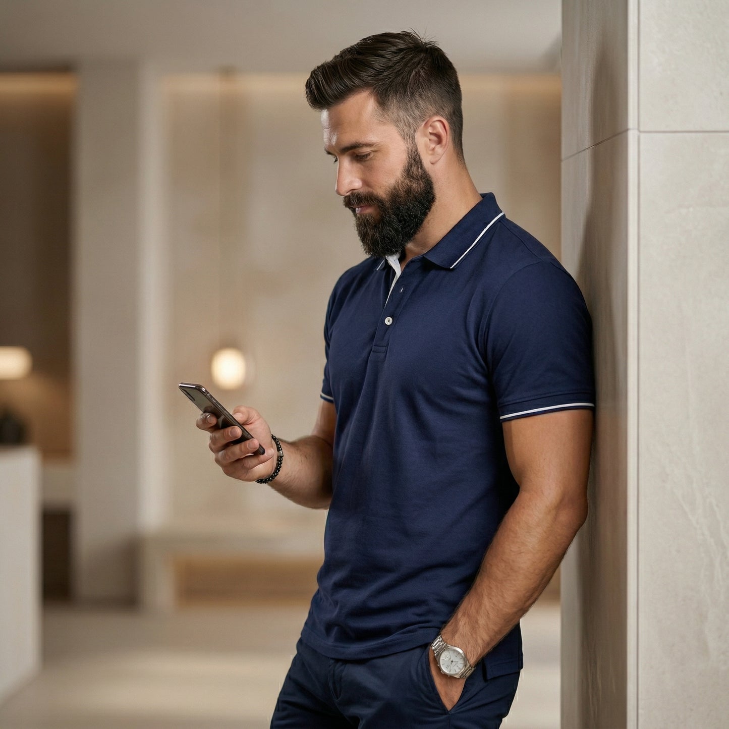 ShortTall® – Premium Polo T-Shirt | Navy Blue with White Tip