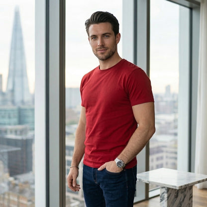 Shorttall® Plain Round Neck Cotton Tee – Red