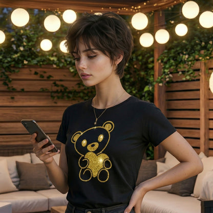 ShortTall® – Premium Women’s T-Shirt | “Golden Teddy” Sparkle Luxe Edition