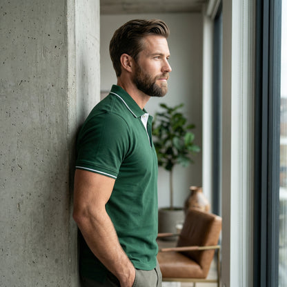 ShortTall® – Premium Polo T-Shirt | Bottle Green with White Tip
