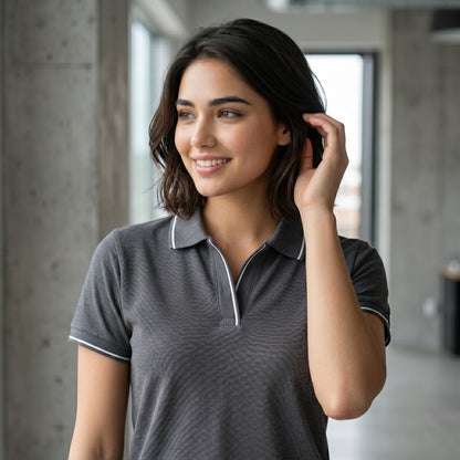 ShortTall® – Premium Women's Polo T-Shirt | Charcoal Grey with White Tip