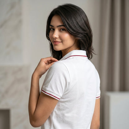 ShortTall® – Premium Women's Polo T-Shirt | White with Red Tip