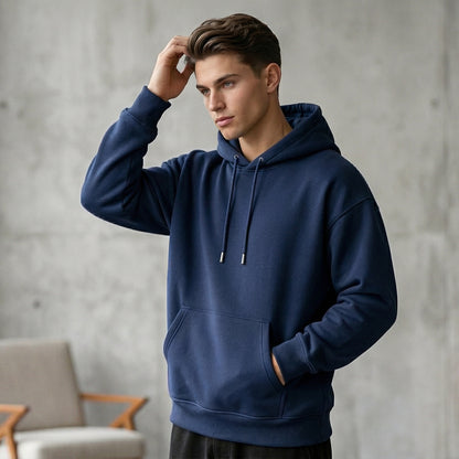 Men Pullover Hoodie (No-Zip) - Navy Blue