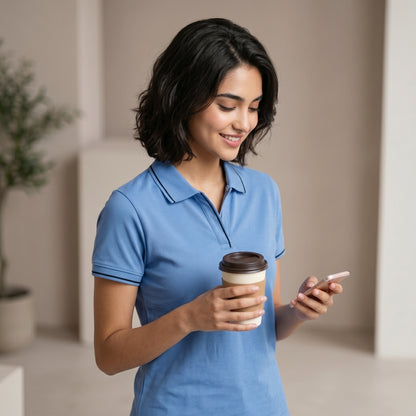 ShortTall® – Premium Women's Polo T-Shirt | Indian Blue with Black Tip