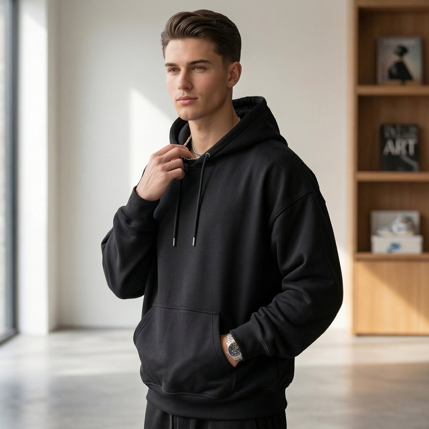 Men Pullover Hoodie (No-Zip) - Black