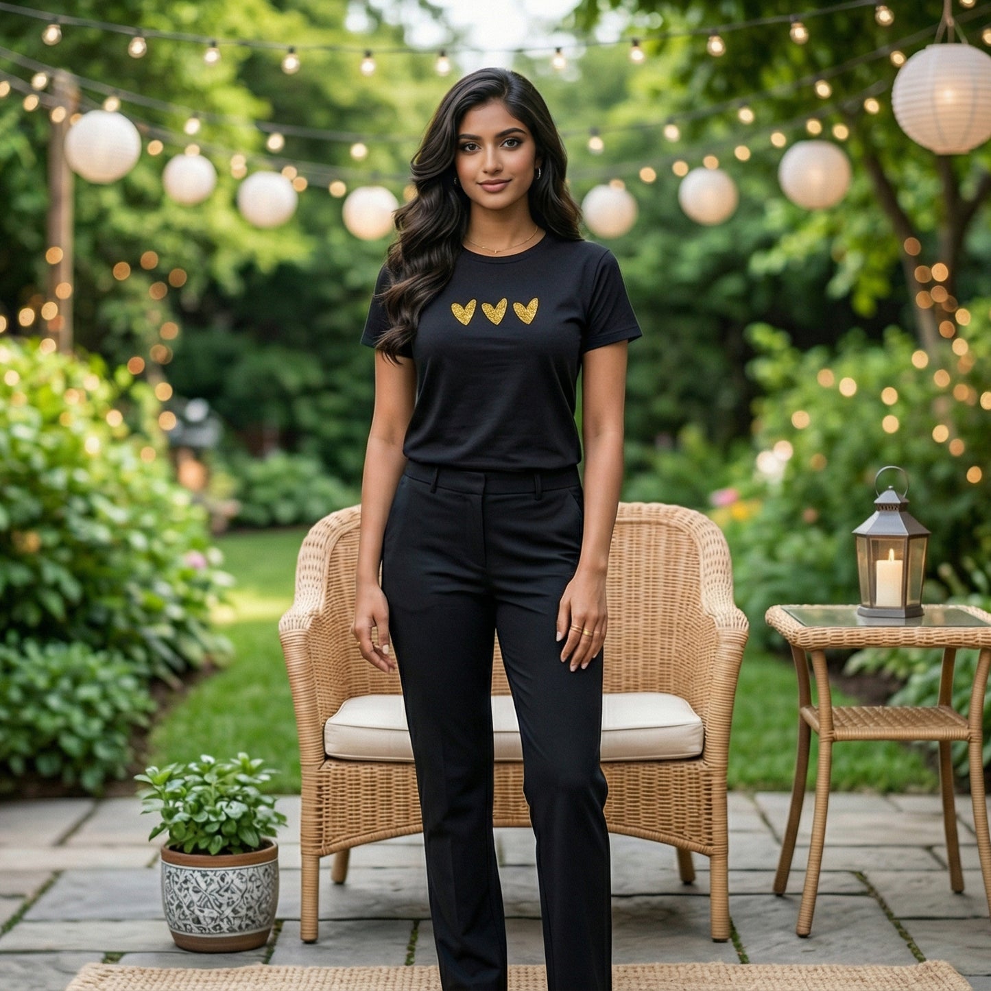 ShortTall® – Premium Women’s T-Shirt | “Triple Gold Hearts” Luxe Minimal Edition