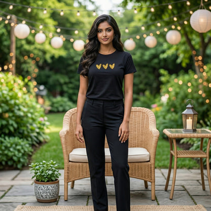 ShortTall® – Premium Women’s T-Shirt | “Triple Gold Hearts” Luxe Minimal Edition