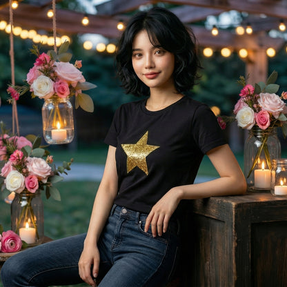 ShortTall® – Premium Women’s T-Shirt | “Golden Star” Luxe Sparkle Edition