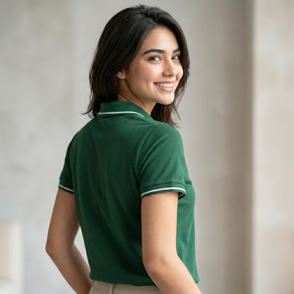 ShortTall® – Premium Women's Polo T-Shirt | Bottle Green with White Tip