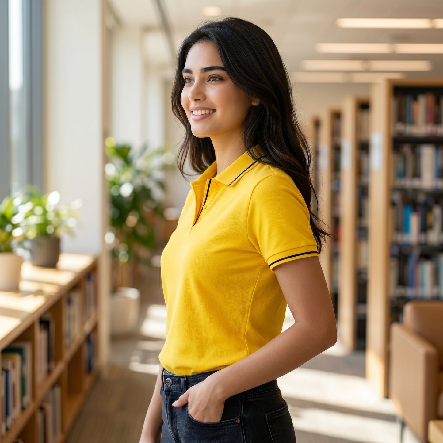 ShortTall® – Premium Women's Polo T-Shirt | Yellow with Black Tip