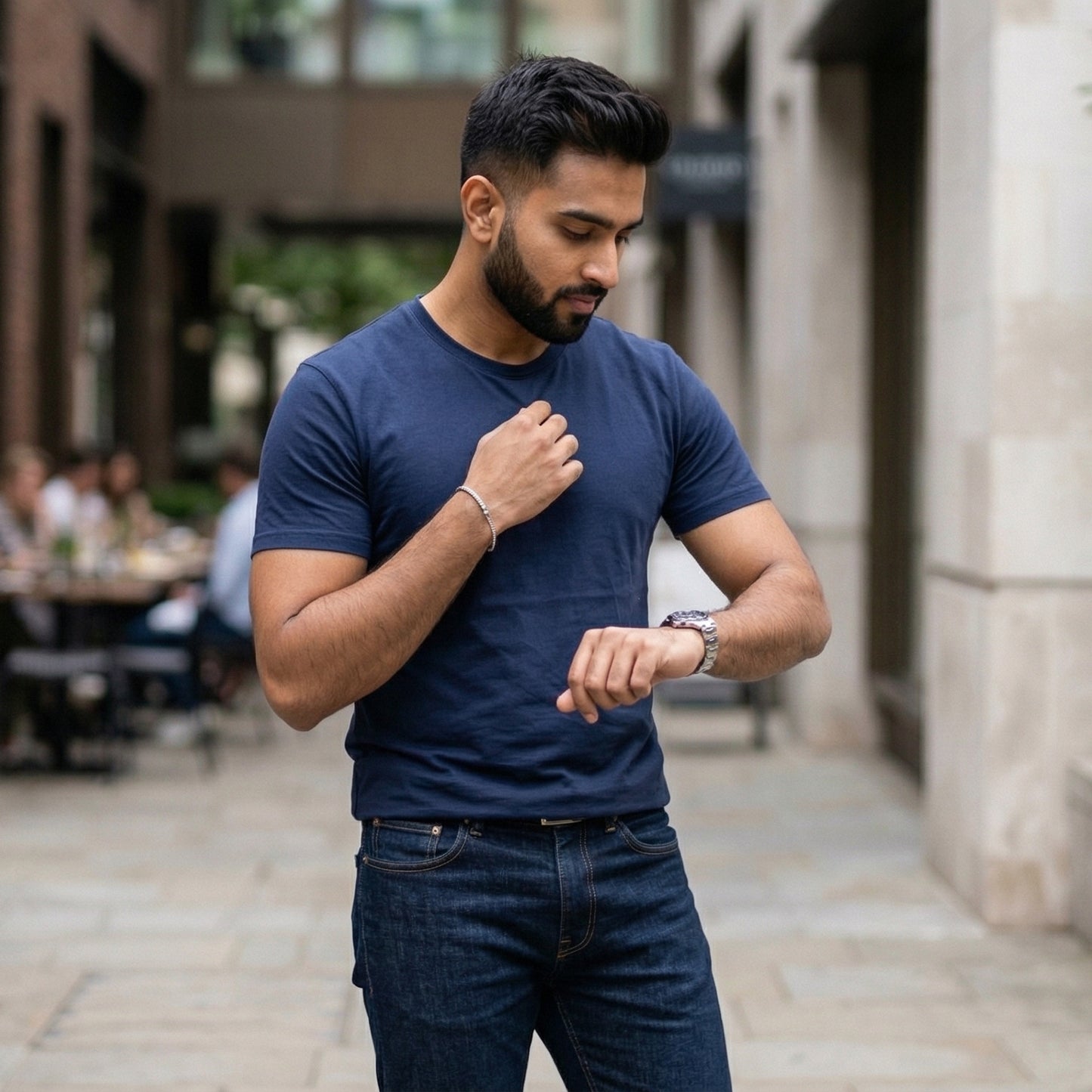 Shorttall® Plain Round Neck Cotton Tee – Navy Blue