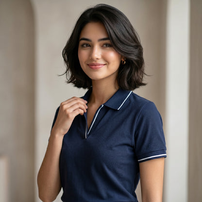 ShortTall® – Premium Women's Polo T-Shirt | Navy Blue with White Tip