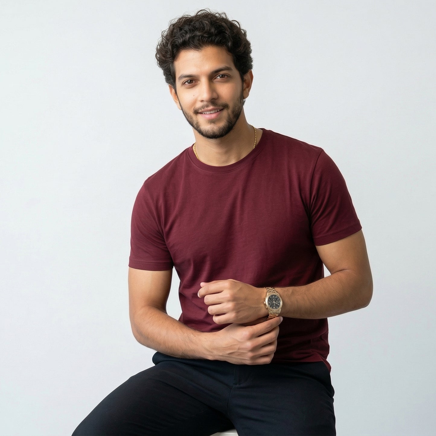 Shorttall® Plain Round Neck Cotton Tee – Maroon