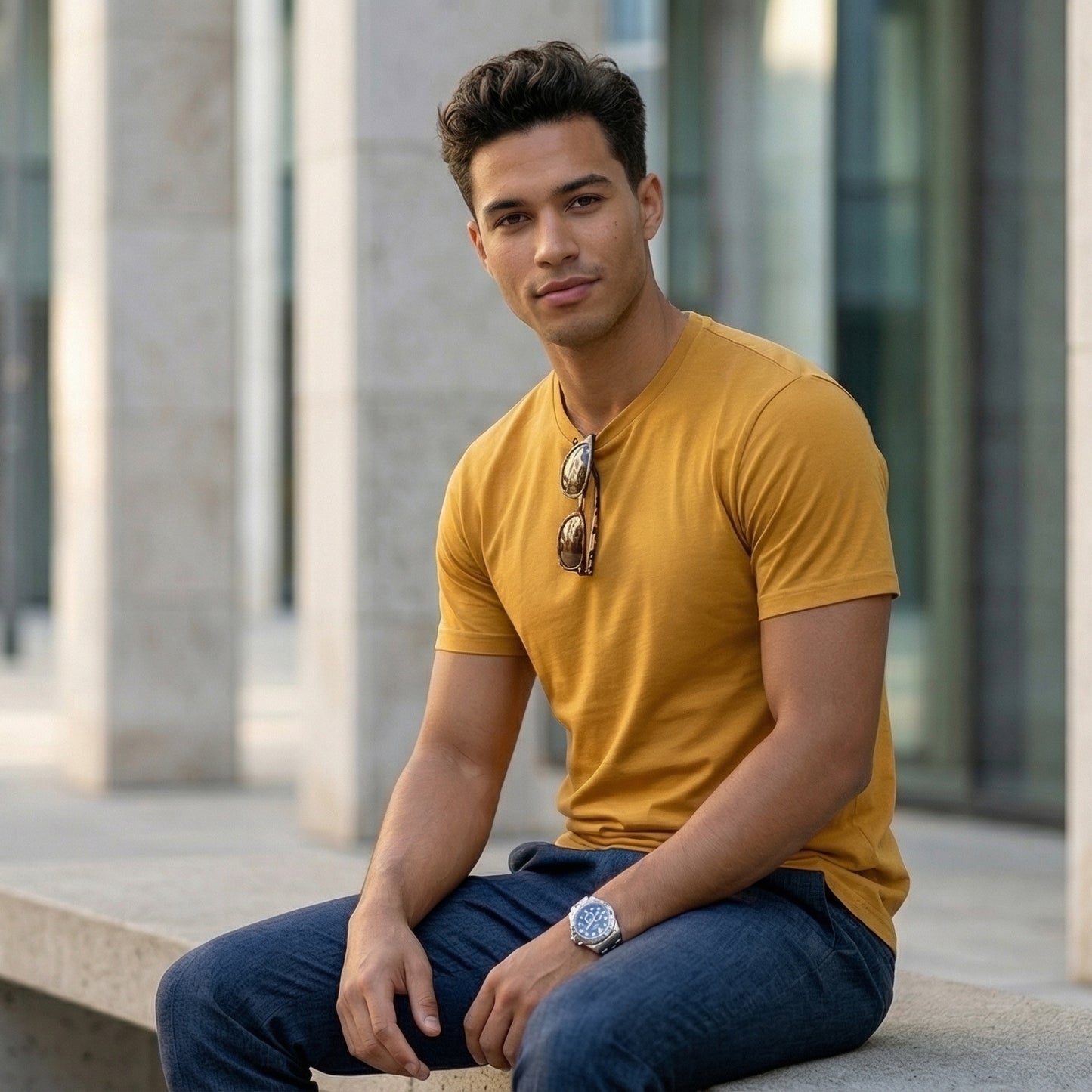 Shorttall® Plain Round Neck Cotton Tee – Yellow