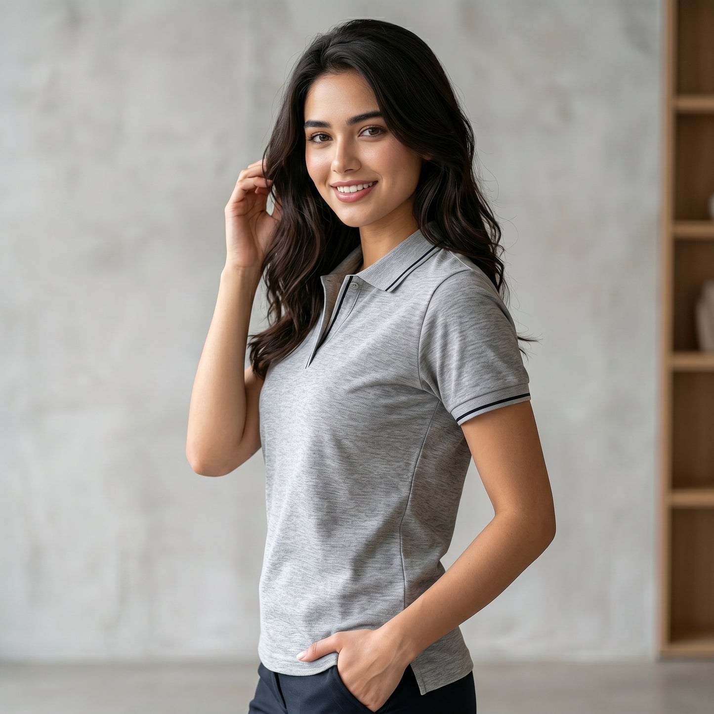 ShortTall® – Premium Women's Polo T-Shirt | Grey Melange with Black Tip