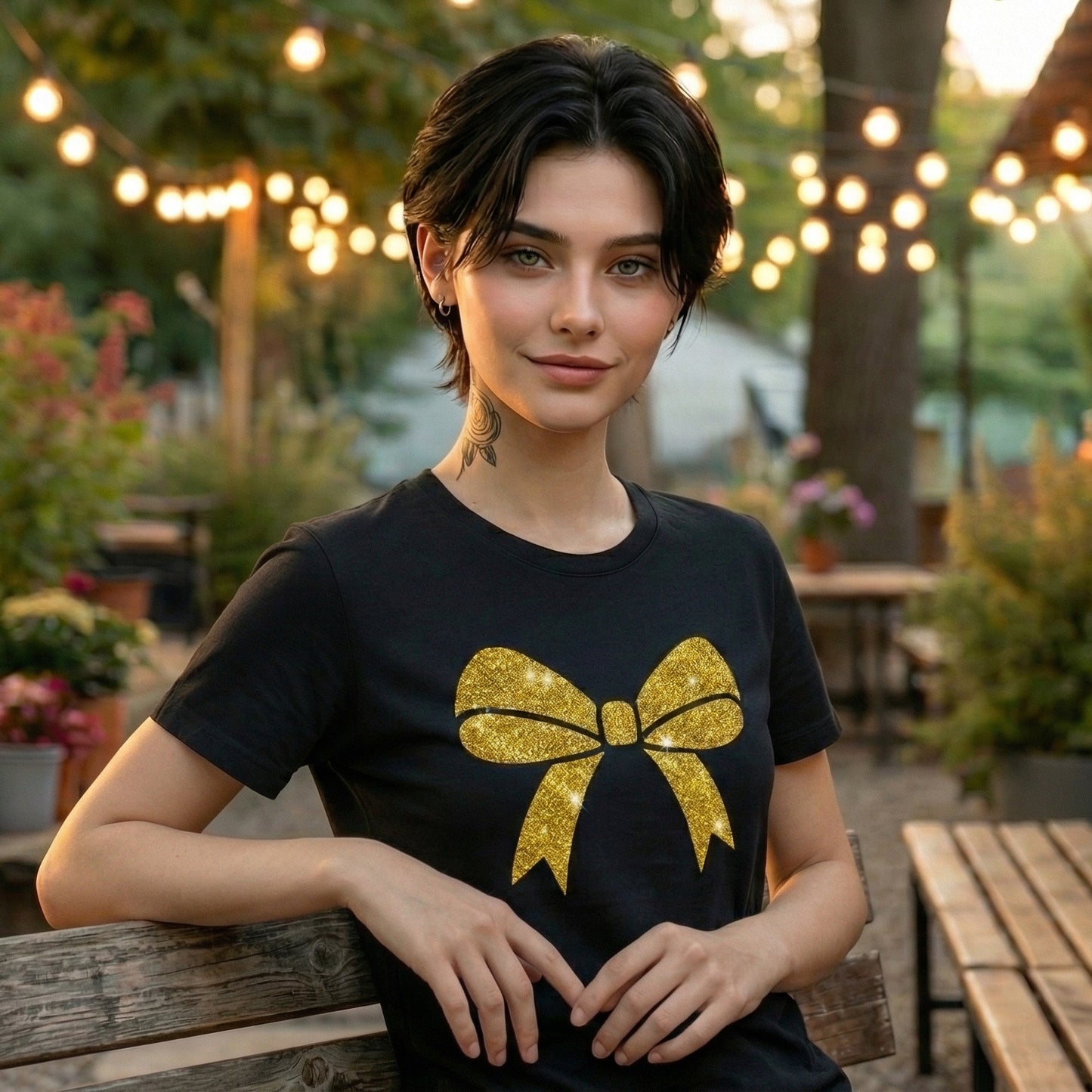 ShortTall® – Premium Women’s T-Shirt | “Golden Bow” Sparkle Edition