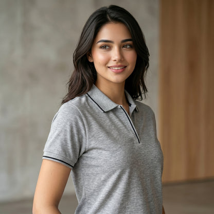 ShortTall® – Premium Women's Polo T-Shirt | Grey Melange with Black Tip