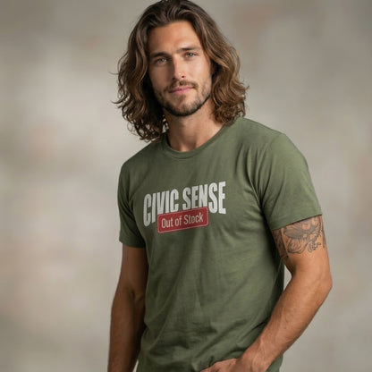 “Civic Sense – Out of Stock” Humor Edition (Bottle Green)