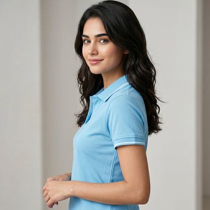 ShortTall® – Premium Women's Polo T-Shirt | Electric Blue with White Tip