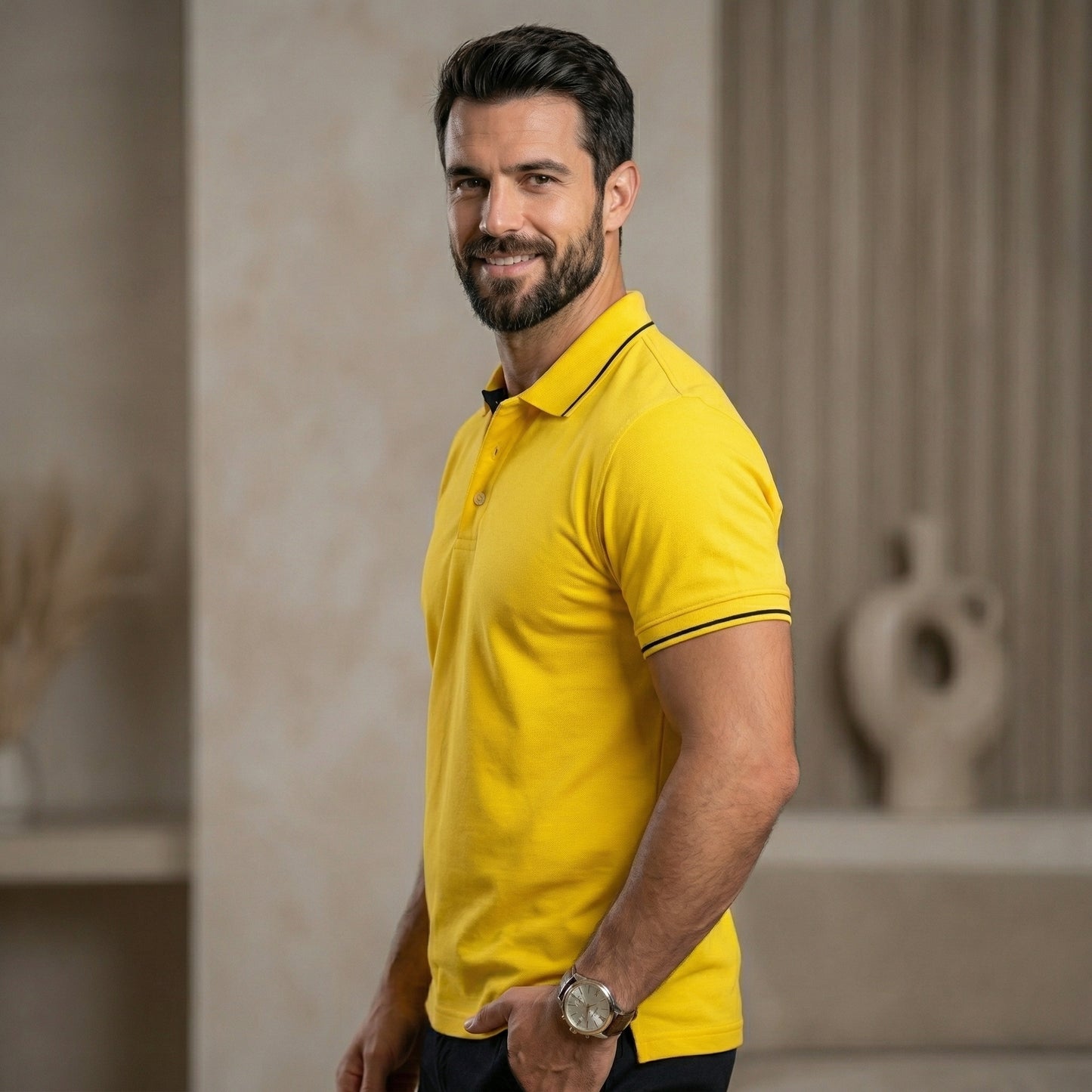 ShortTall® – Premium Polo T-Shirt | Yellow with Black Tip