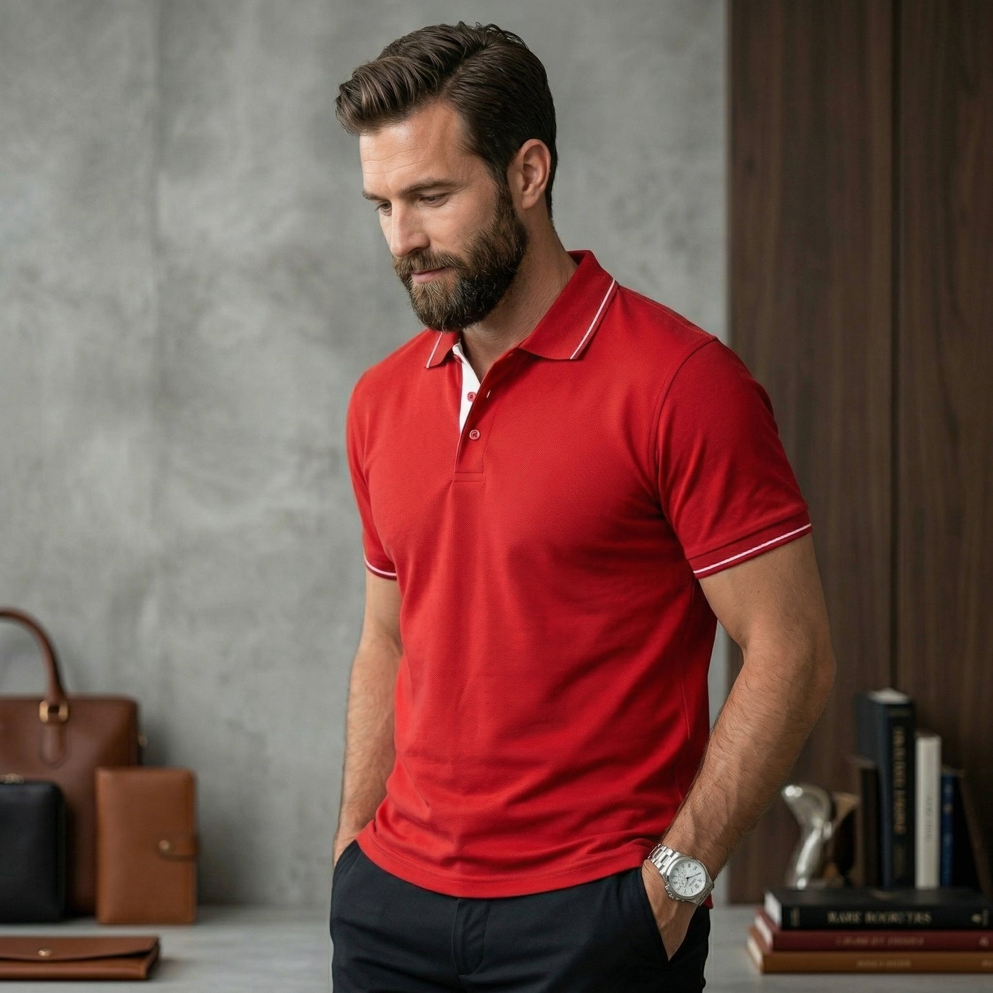ShortTall® – Premium Polo T-Shirt | Red with White Tip