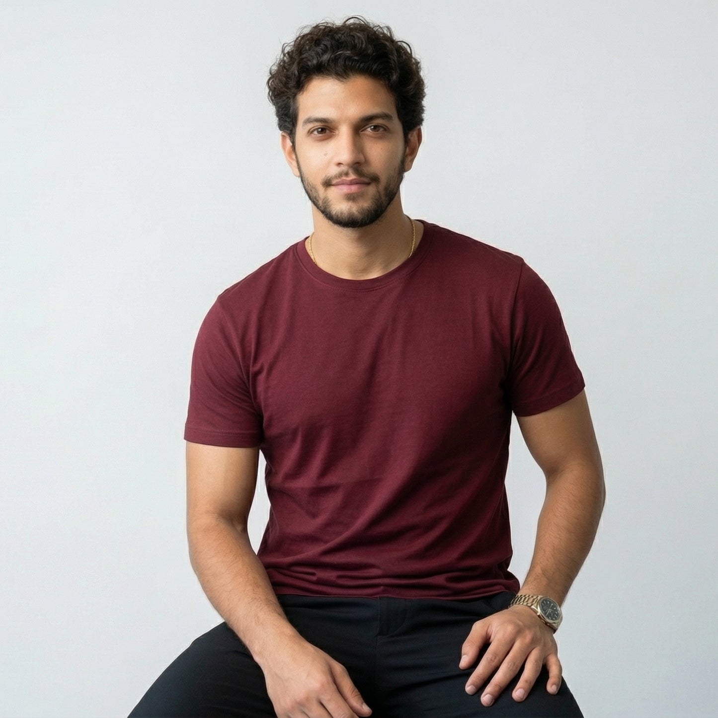 Shorttall® Plain Round Neck Cotton Tee – Maroon