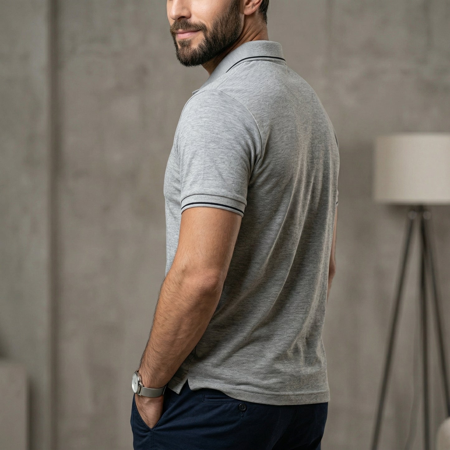 ShortTall® – Premium Polo T-Shirt | Grey Melange with Black Tip