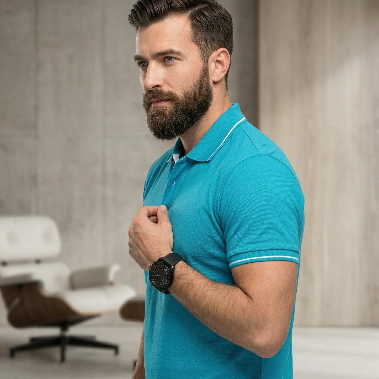 ShortTall® – Premium Polo T-Shirt | Torquoise Blue with White Tip