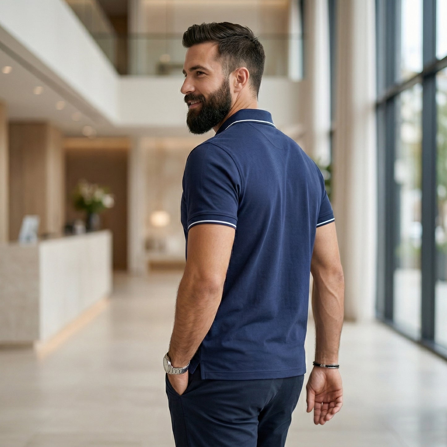 ShortTall® – Premium Polo T-Shirt | Navy Blue with White Tip