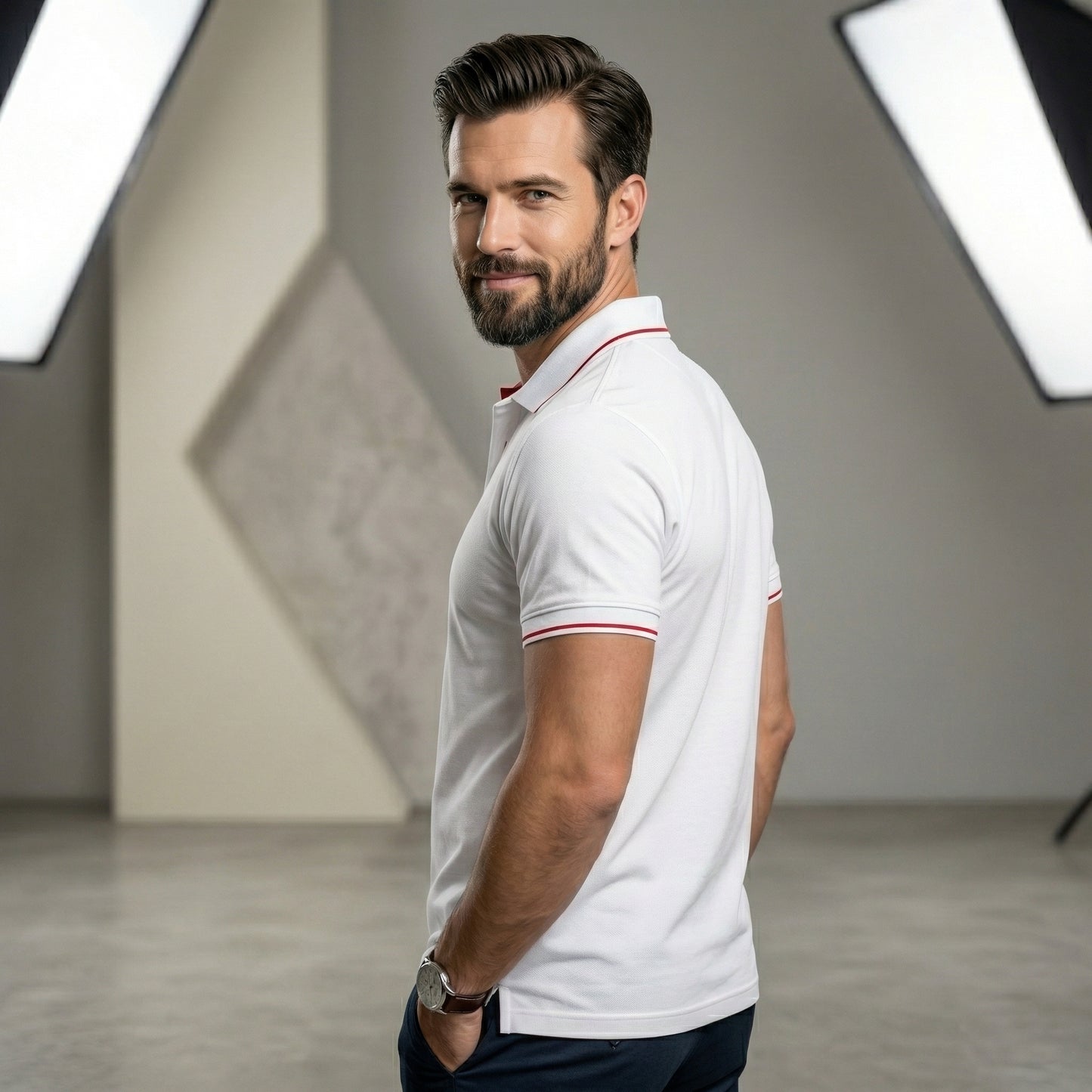ShortTall® – Premium Polo T-Shirt | White with Red Tip